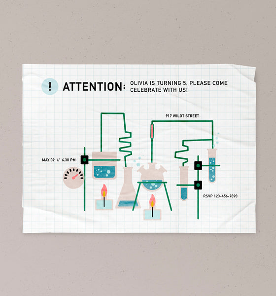 Science Lab Theme Birthday Party Invitations