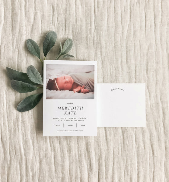 Elegant Birth Announcement + Thank You Card