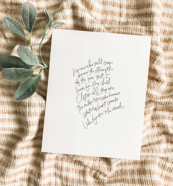 The Love for My Child | Hand Lettered Print